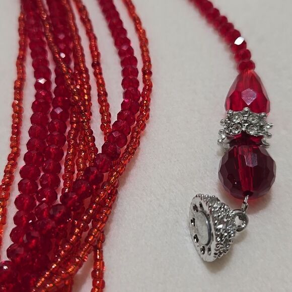 Red Multi-Strand Necklace Set - Picture 2 of 7